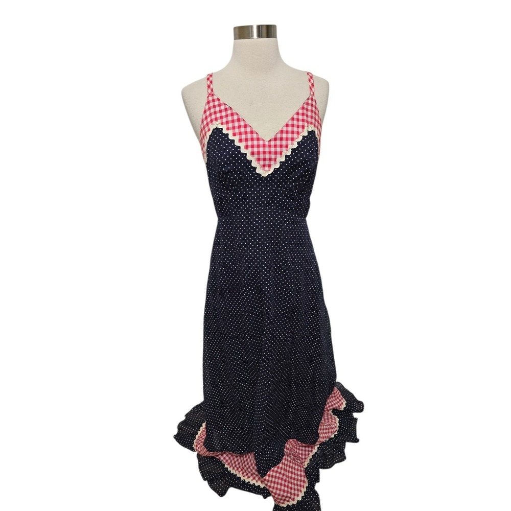 Womens Vintage Polka Dots Maxi Dress Blue Sleeveless Summer